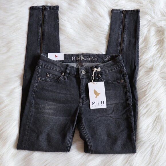 NEW Anthropologie M.i.H Grey Low Rise Skinny Jeans Size 24 - Picture 2 of 15